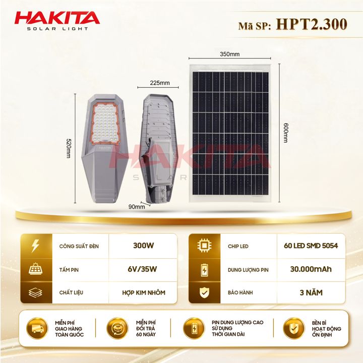 Đèn đường phi thuyền 02 năng lượng mặt trời 300W
