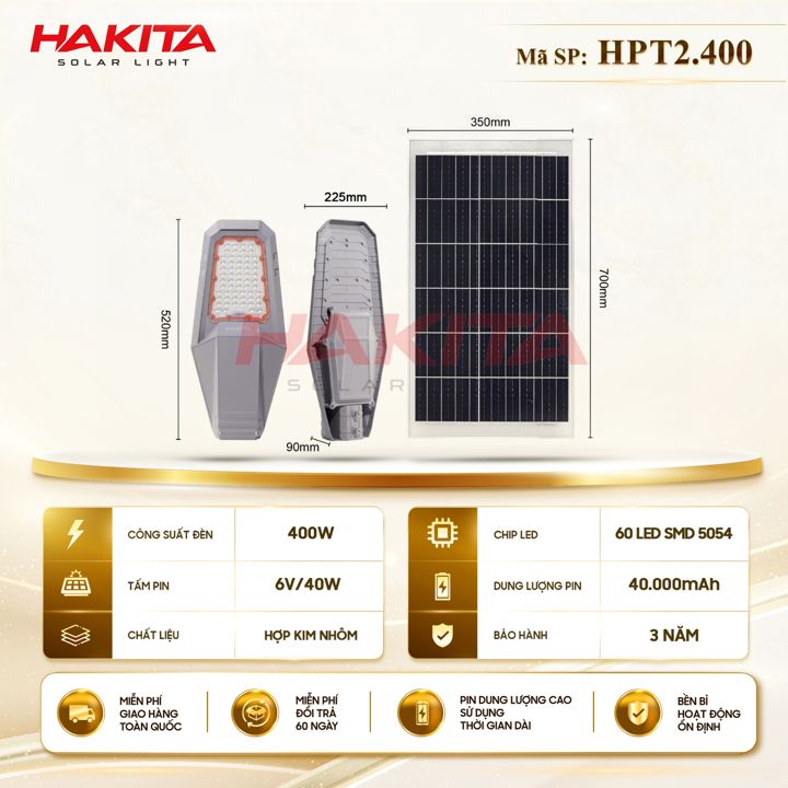 Đèn đường phi thuyền 02 năng lượng mặt trời 400W