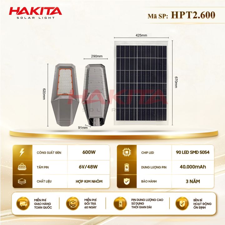 Đèn đường phi thuyền năng lượng mặt trời HAKITA HPT2.600