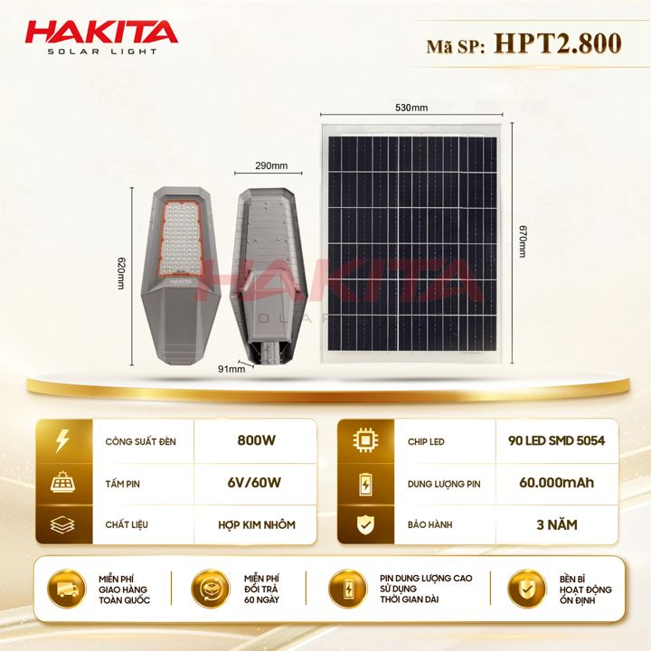 Đèn đường phi thuyền 02 năng lượng mặt trời 800W